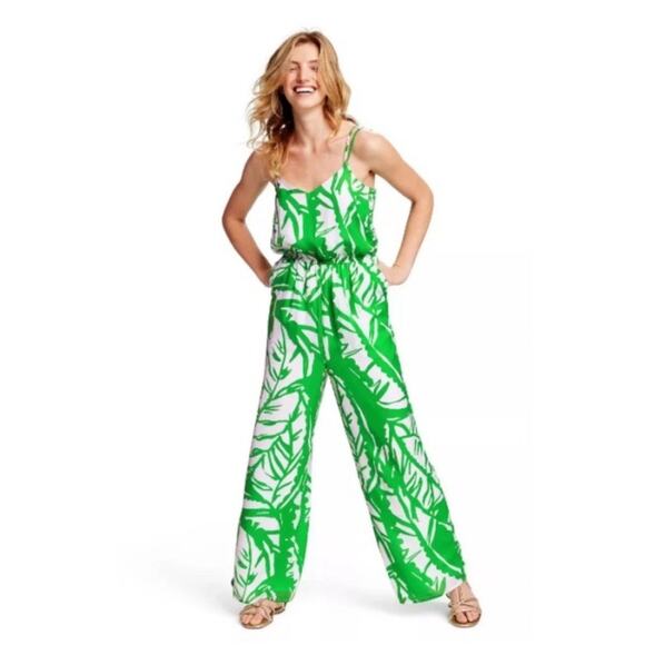 Lilly Pulitzer x Target Boom Boom Green White Palm Print Jumpsuit Size M - Picture 1 of 8
